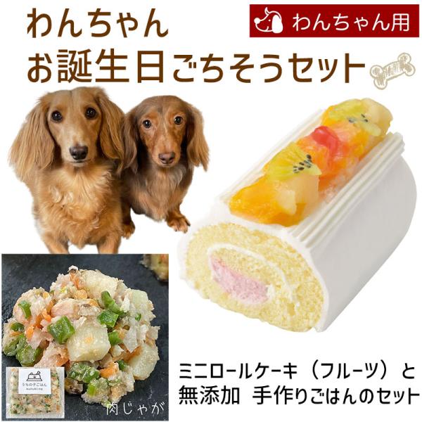 わんちゃんお誕生日ごちそうセット ミニロールケーキ（フルーツ）と手作り 犬用ごはん 肉じゃがのセット