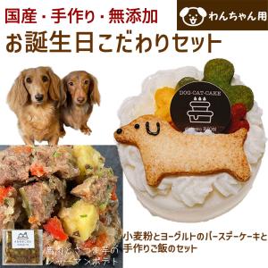 （倉庫）わんちゃんお誕生日こだわりセット 小麦粉とヨーグルトのバースデーケーキと手作り 犬用ごはん 馬肉とさつま芋のジャーマンポテトのセット 送料無料