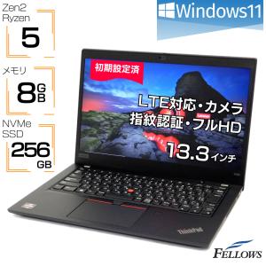 ノートパソコン 中古 Windows11 カメラ付き LTE Lenovo ThinkPad X395 Ryzen 5 8GBメモリ 256GB SSD NVMe 13.3インチ フルHD 指紋 顔認証 中古パソコン｜fellows-store