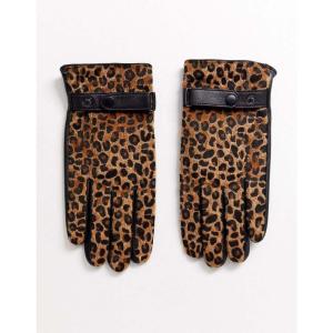 エイソス ASOS DESIGN メンズ 手袋・グローブ touchscreen gloves in black leather with faux ponyskin leopard print detail ブラック