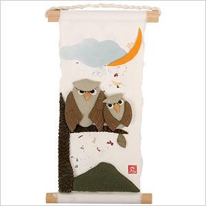 旬のつづり ふくろうフクロウ 雑貨 オーナー雑貨 和紙 ちりめん タペストリー 掛け軸 和雑貨 和風...