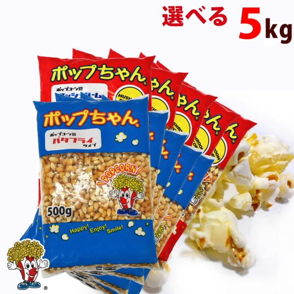 送料無料 ポップコーン 豆 5kg  バタフライ or マッシュルーム タイプ (500g×10袋）