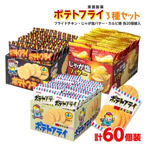 東豊製菓 ポテトフライ 【3種セット】フライドチキン＆じゃが塩バター＆カルビ焼き 計 60個装入 駄菓子 お菓子 おかし 送料無料 縁日 景品 問屋 お祭り 子供
