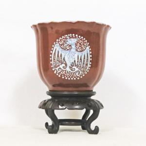 1263 (中古) 盆栽鉢 古渡景徳鎮明茶釉の詳細画像3