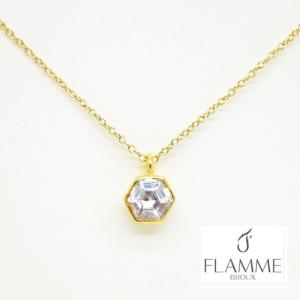 メール便可【FLAMME】ネックレス／1粒CZ／キュービックジルコニア／真鍮／ゴールド／14KPG／ペンダント　FLB-#0401｜ffactory-ff