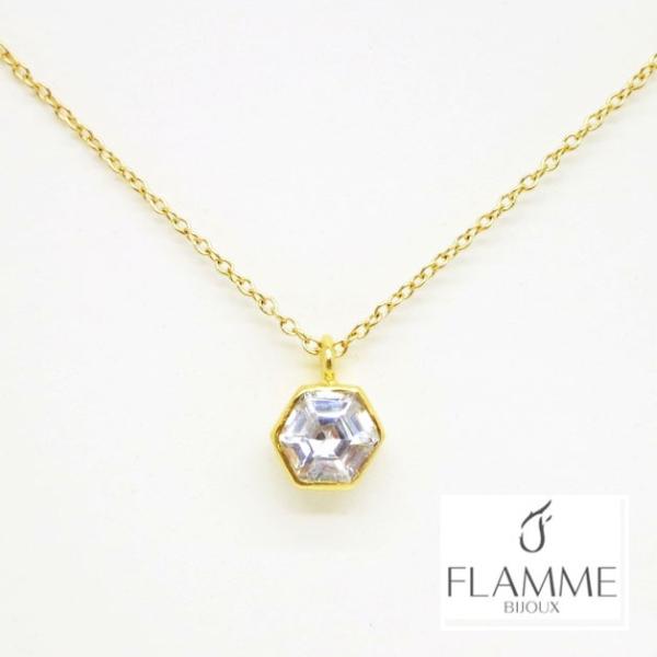 メール便可【FLAMME】ネックレス／1粒CZ／キュービックジルコニア／真鍮／ゴールド／14KPG／...