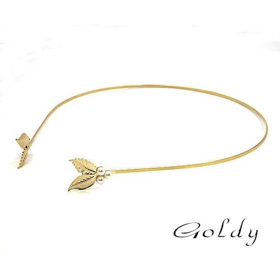 メール便可【Goldy】ゴールディ／カチューシャ／2枚リーフデザイン　ゴールド　ヘアアクセサリー