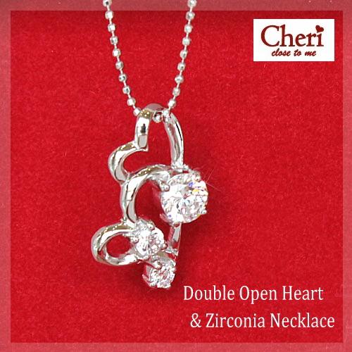 シェリ【cheri】シルバーネックレス／スーパーキュービックジルコニア／Ｗハート／重ねハート　ＣＺ　...