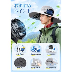 ファン付き帽子 USB充電ソーラー充電対応 扇...の詳細画像2