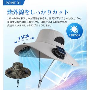 ファン付き帽子 USB充電ソーラー充電対応 扇...の詳細画像3