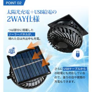 ファン付き帽子 USB充電ソーラー充電対応 扇...の詳細画像4