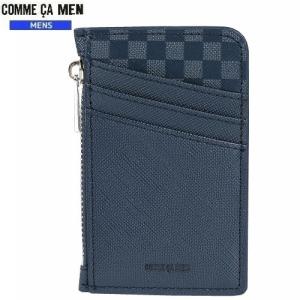 SALE50%OFF COMME CA MEN コムサメン 本革 エンボスレザー コンパクト カード＆コインケース 紺 22/8/3 180822 送料無料｜fflower11