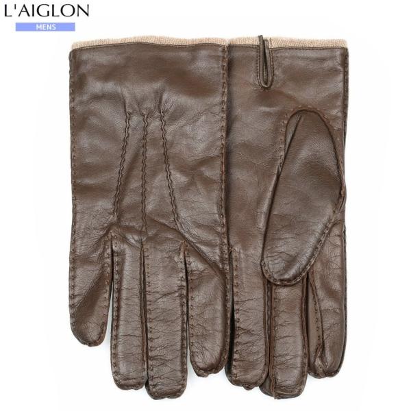 訳あり商品 レグロン 手袋 L'AIGLON メンズ 本革 ステッチ レザーグローブ 暗茶 2012...