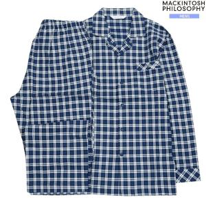 マッキントッシュ パジャマ MACKINTOSH PHILOSOPHY 31%OFF メンズ ラッピング無料 秋冬生地 チェック スナップボタン 前開き 紳士 長袖 長ズボン 紺 300524｜fflower11