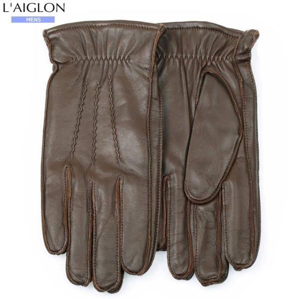 訳あり商品 レグロン 手袋 L'AIGLON メンズ 本革 裏地ニット レザーグローブ 暗茶 201...