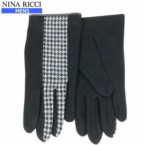 NINA RICCI ニナリッチ 千鳥格子 カシミヤ混 ウール グローブ 手袋  黒 21/12/4...