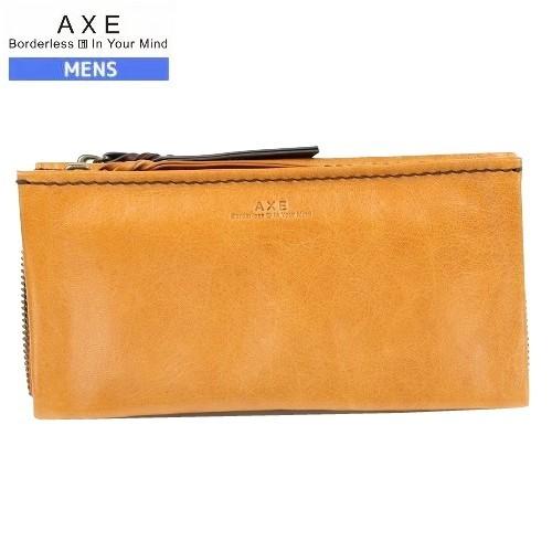 SALE43%OFF AXE アックス 本革 ピロー レザー ラウンドファスナー 長財布 キャメル ...