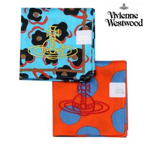 新古品 ヴィヴィアンウエストウッド ハンカチ 2枚セット Vivienne Westwood レディース ラッピング無料 日本製 レオパード / ドット コットン 青×橙 260424｜fflower11