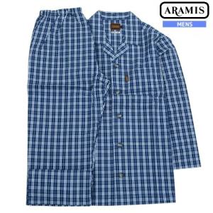 SALE42％OFF ARAMIS アラミス チェック 前開き 紳士 パジャマ 長袖＆長ズボン 紺 23/3/5 300323 送料無料｜fflower11