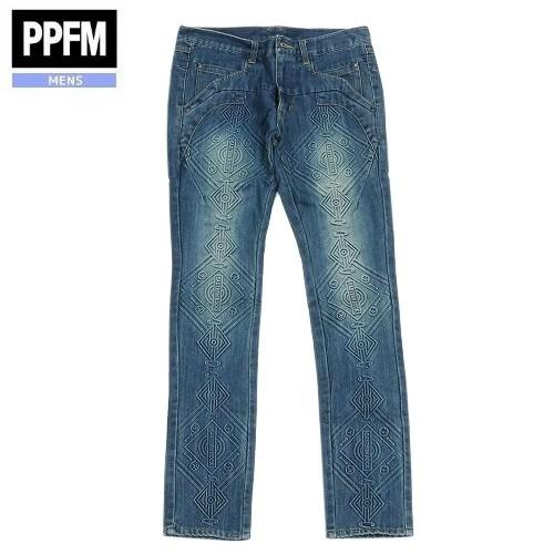 SALE87%OFF PPFM エンボスバティックスキニーデニムパンツ 青 14/7/3 15071...