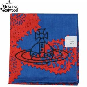 新古品 ヴィヴィアンウエストウッド ハンカチ Vivienne Westwood プレゼント ラッピング無料 日本製 ORB刺繍 コットン 大判 ハンカチーフ 青 021123｜fflower11