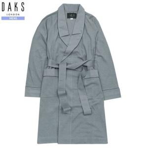 DAKS ガウン ダックス ギフト プレゼント ラッピング無料 春夏 日本製 ウォッシャブル パイピング 紳士 鹿の子 ナイトガウン グレー 220823 送料無料｜fflower11