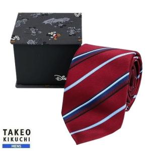 タケオキクチ×ディズニー ネクタイ TAKEO KIKUCHI × Disney 25%OFF メンズ ラッピング無料 専用BOX付き ミッキーマウス/サーフィン シルク ボルドー 280324｜fflower11