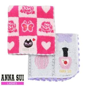 ANNA SUI アナスイ ポップチェック柄 / ネイル柄 タオルハンカチ ２枚セット ピンク×白 23/2/2 090223 送料無料｜fflower11