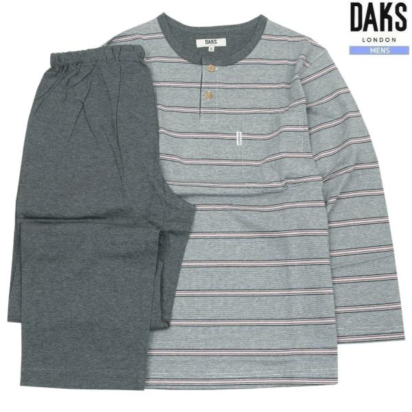 DAKS パジャマ ダックス メンズ ブランド ギフト プレゼント 日本製 ボーダー ヘンリーネック...