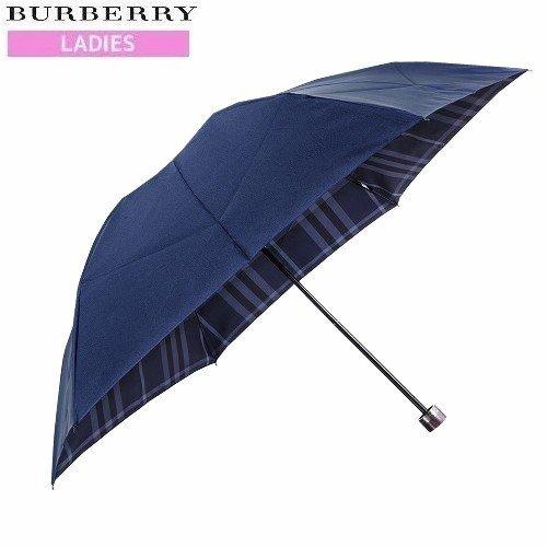 訳あり商品  BURBERRY バーバリー 日本製 裏地ノバチェック 婦人 折りたたみ傘 雨傘  紺...