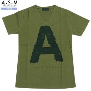 SALE73%OFF ATELIER SAB MEN アトリエサブメン ANTI NORMALプリント Vネック Ｔシャツ 半袖  カーキ 20/6/1 030620 送料無料｜fflower11