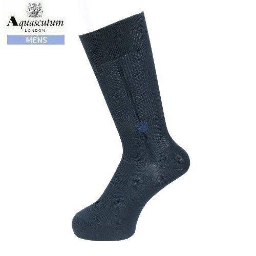 Aquascutum アクアスキュータム 日本製 ロゴ刺繍 リブ ビジネスソックス 靴下  紺 21...