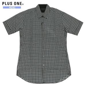 SALE大特価 PLUS ONE プラスワン タータンチェック カジュアルシャツ 半袖  黒 20/6/1 030620 送料無料｜fflower11
