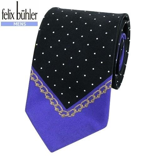 Felix Buhler フェリックス・ビューラー 日本製 チェーン刺繍×ドット シルクネクタイ 黒...
