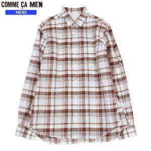 COMME CA MEN コムサメン ショートポイントカラー リネンチェックシャツ 長袖 茶 22/4/4 210422の商品画像