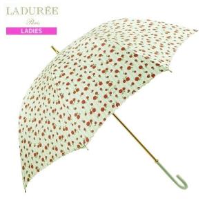 訳あり商品  Les Secrets LADUREE ラデュレ  グラスファイバー骨 ストライプ×ローズプリント 婦人 長傘 雨傘  明緑 22/7/2 080722 送料無料｜fflower11