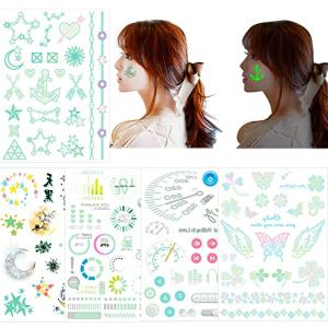 タトゥーシール光る 輝くボディシールフラッシュタトゥー シャイニング可愛い  Fanoshon 5枚入 蝶 星 翼 月 技術アイコンTATTOO