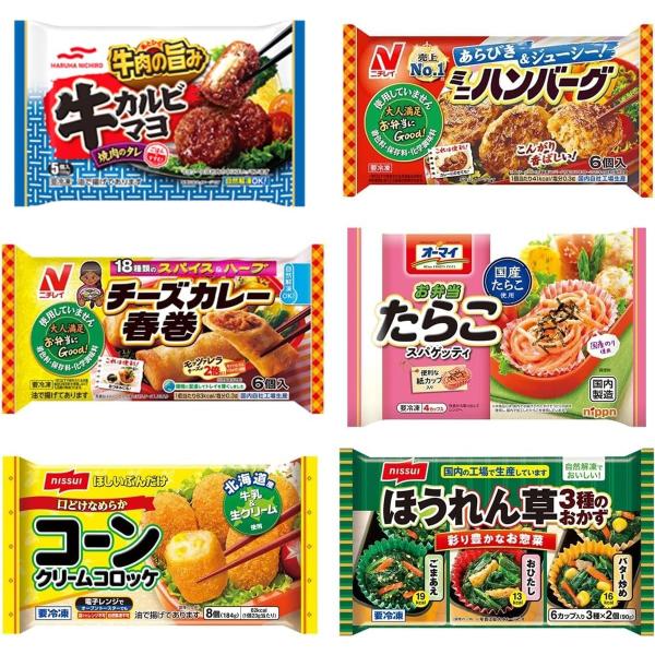 冷凍食品 お弁当 おかず 6種類セット ハンバーグ チーズカレー春巻 牛カルビマヨ たらこスパゲッテ...