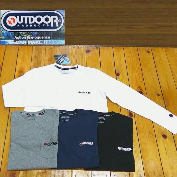 メンズ ロンt ワンポイント 胸ポケット 長袖 tシャツ ロゴ OUTDOOR ホワイト グレー ブ...