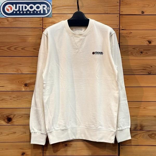 トレーナー ワンポイント 刺繍 クルーネック 裏毛 春 メンズ トップス オフホワイト Lサイズ