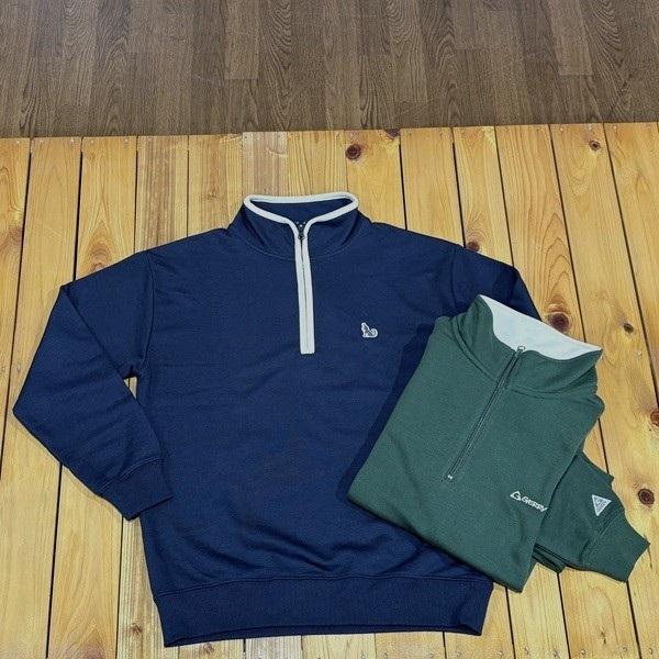 トレーナー ハーフジップ ハイネック ワンポイント 裏毛 春 トップス グリーン ネイビー メンズ