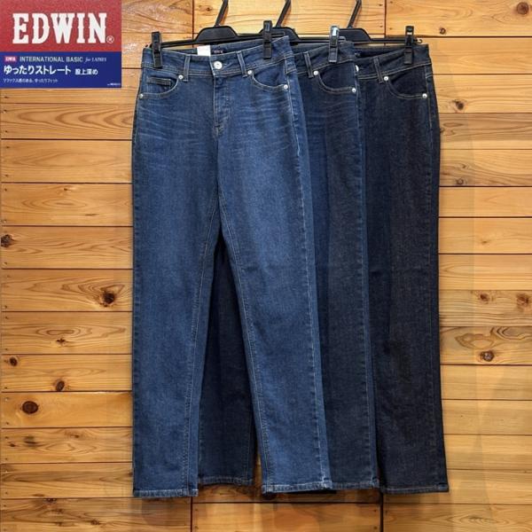 EDWIN レディース ジーンズ ME403 ゆったりストレート ブルーユーズド 濃色ユーズド ワン...