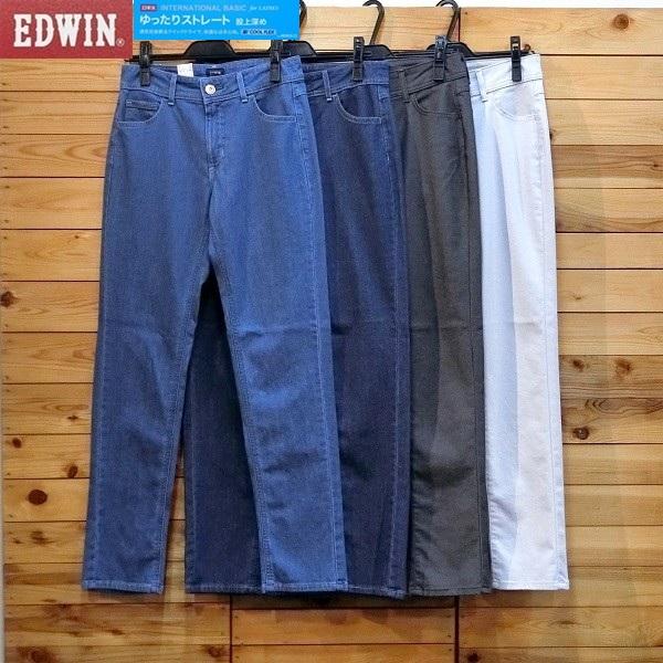 EDWIN カラージーンズ 夏デニム レディース ジーンズ ME403S ゆったりストレート 股上深...