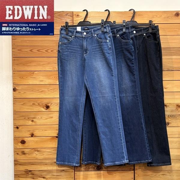 EDWIN レディース ジーンズ ME443 脚回りゆったりストレート ブルー系 ストレッチデニム ...