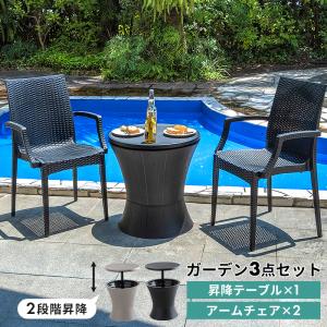 屋外 ガーデン セット テーブル サイドテーブル チェア クーラー ドリンク ボックス 収納 パーティ バーテーブル 昇降 高さ調節 水抜き付き アイスバケット｜fi-mint