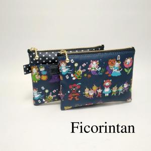 ミニポーチ おとぎ話ネコ柄 紺 ラミネート カー...の商品画像
