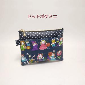 ミニポーチ おとぎ話ネコ柄 紺 ラミネート カ...の詳細画像2