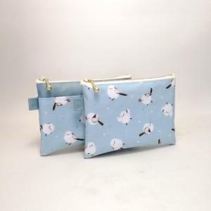 ミニポーチ シマエナガ柄ブルー ラミネート カー...の商品画像