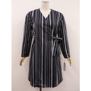 訳あり パルチザン Partisan 長袖 コート 38 ネイビー グレー ストライプ柄