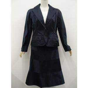 長袖 テーラードジャケット+ひざ丈 フレアスカート 上下2点セット ネイビー